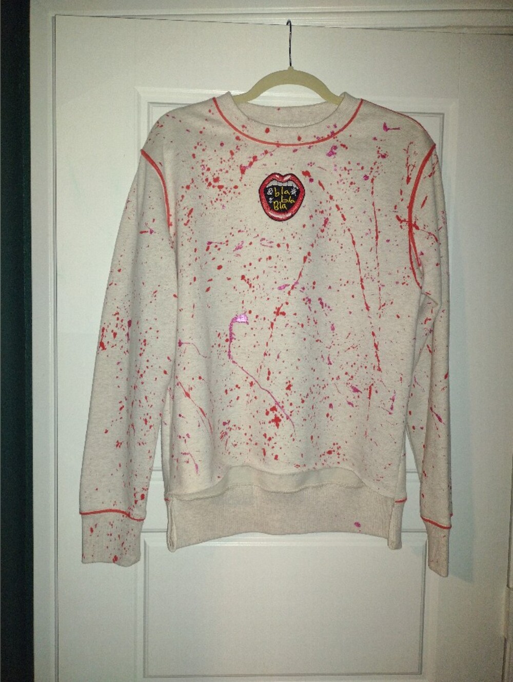 Goodfellow & Co Cream Crewneck Sweatshirt with Pink Splatter